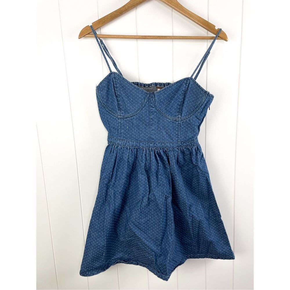 Free‎ People Polka Dot Denim Bustier Mini Dress PLL Size S - Picture 4 of 16